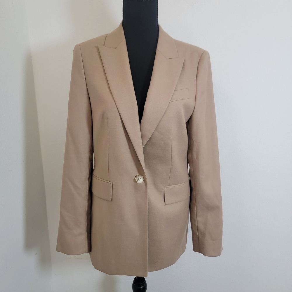 Reiss Sz 6 Esther Tan Blazer Single Button Suit Jacket $355 NWOT Wool Silk Work